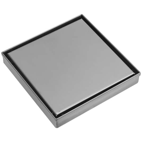 BWE 6 in. Square Stainless Steel Shower Drain with Slot Pattern Drain Cover with Removable Grille Cover In Brushed Nickel