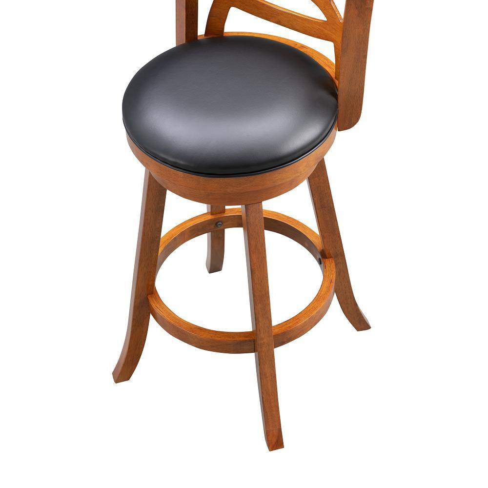 Walnut Brown 24" Swivel Leatherette Counter Stool with Interlocking Backrest