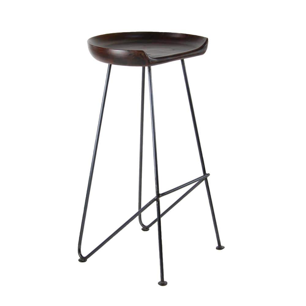 Adjustable Brown Acacia Wood and Metal Saddle Bar Stool