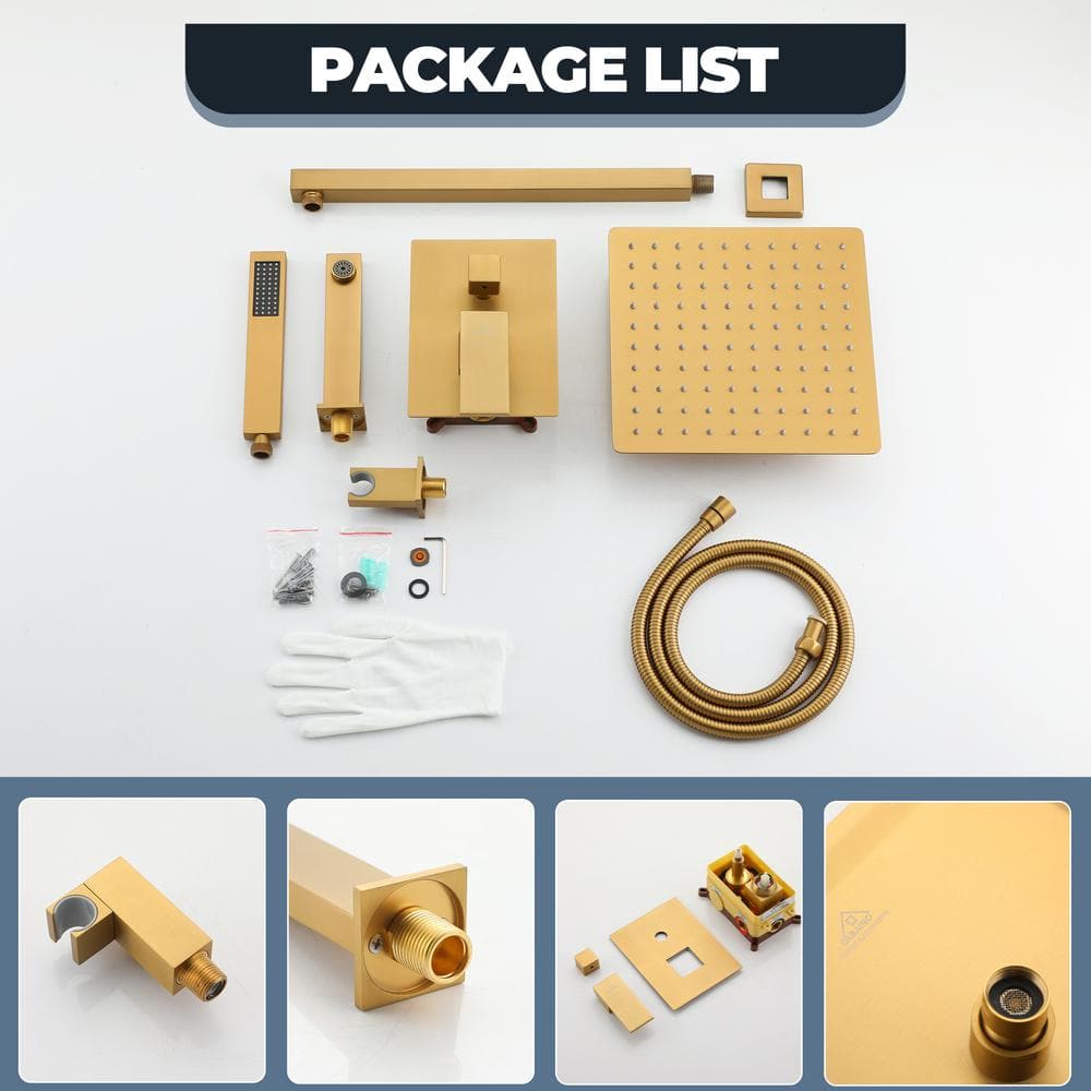 Brushed Gold 10 Inch Rain and Handheld Wall Mounted Shower System