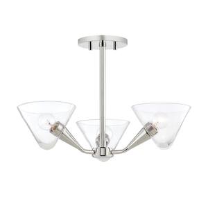 Isabella 12 in. 3-Light Polished Nickel Semi-Flush Mount with Clear Shade
