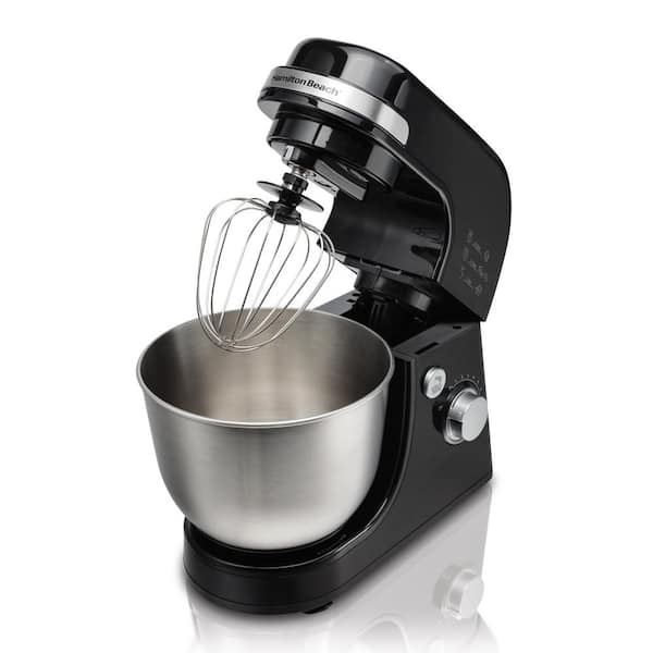 Hamilton Beach - 4 qt. 7-speed Black Stand Mixer with Dough Hook, Whisk and Flat Beater Attachments