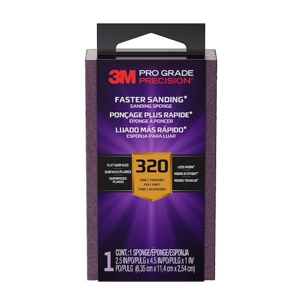 3M Pro Grade Precision 2.5 in. x 4.5 in. x 1 in. 320 Grit Faster Sanding Sanding Block Sponge (1-Pack)