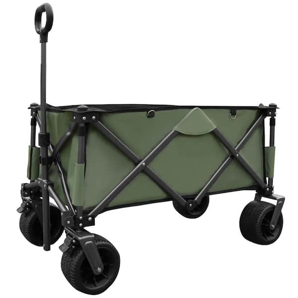 16 cu. ft. Dark Green Oxford Fabric Garden Cart, Folding Wagon with Telescopic Handle for Garden Camping Shopping Beach