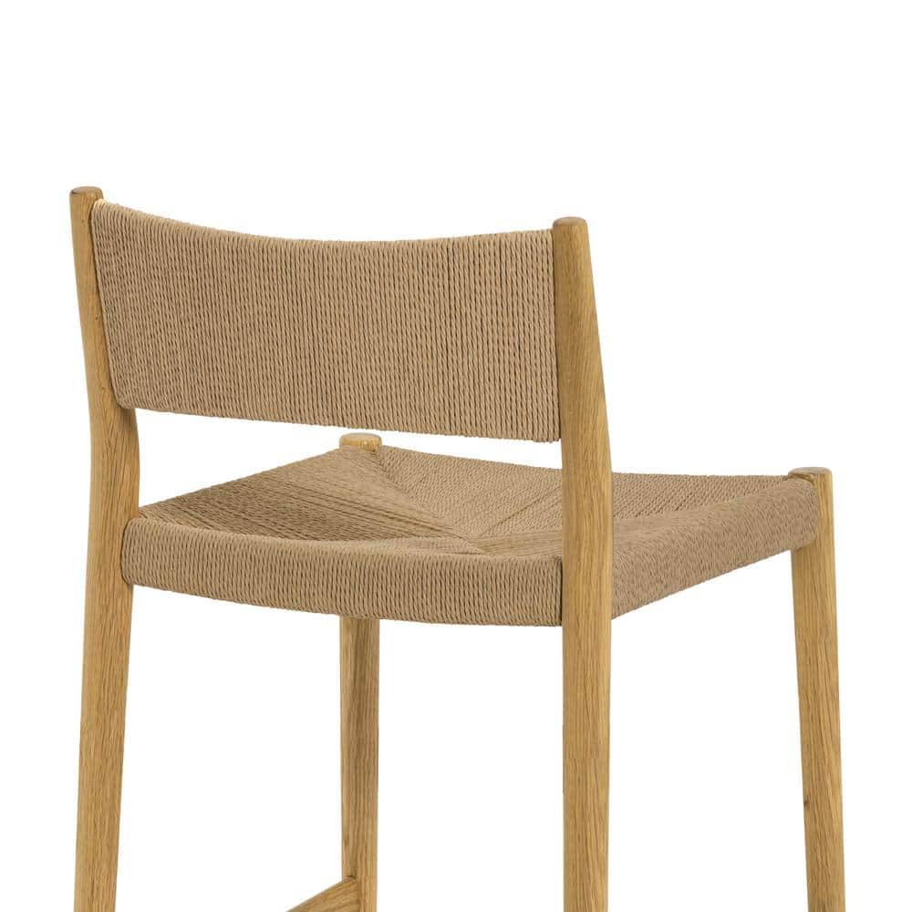 Erie Natural Oak Wood and Woven Paper Cord Counter Stool