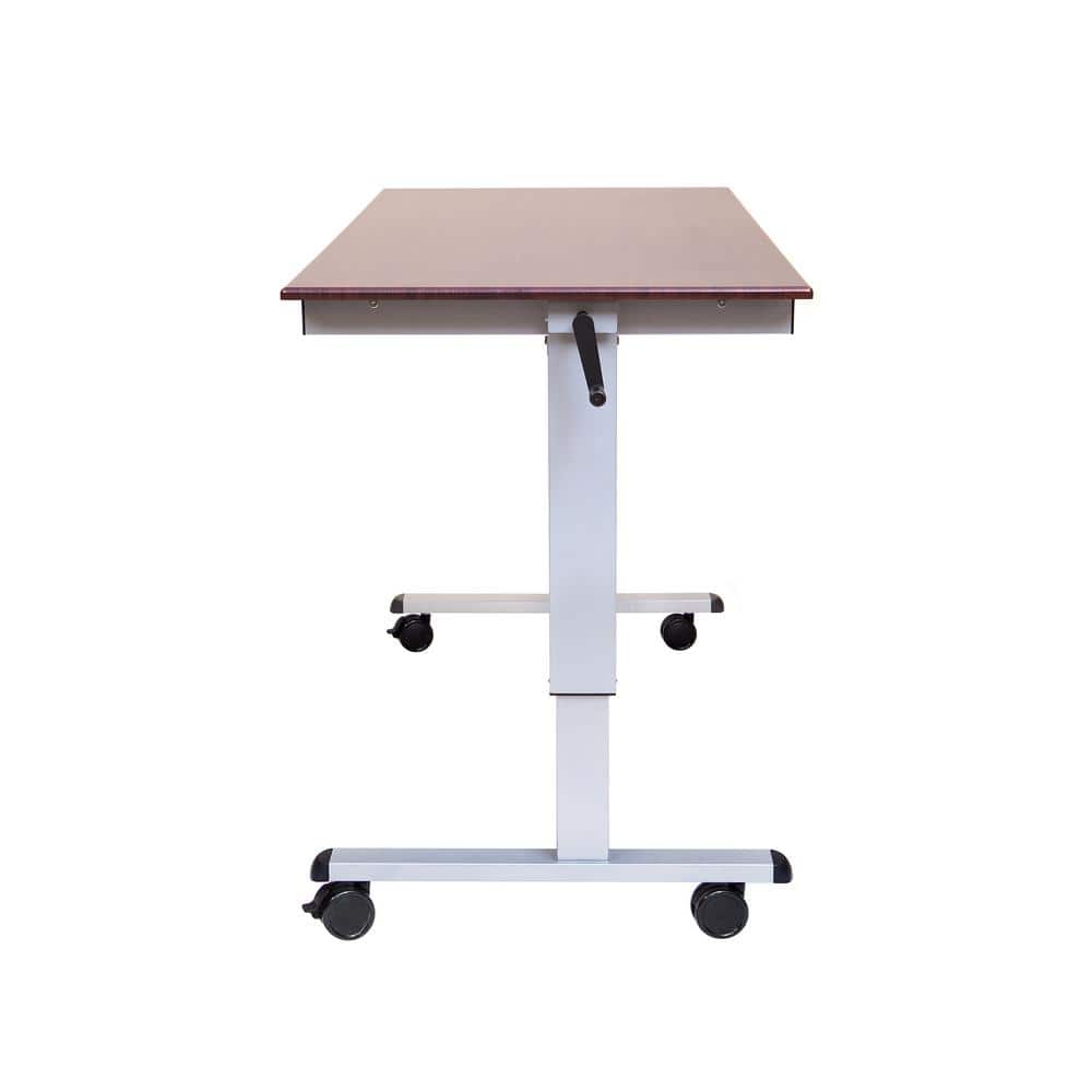 Adjustable Height 59'' Black and Silver Standing Desk with Lockable Casters