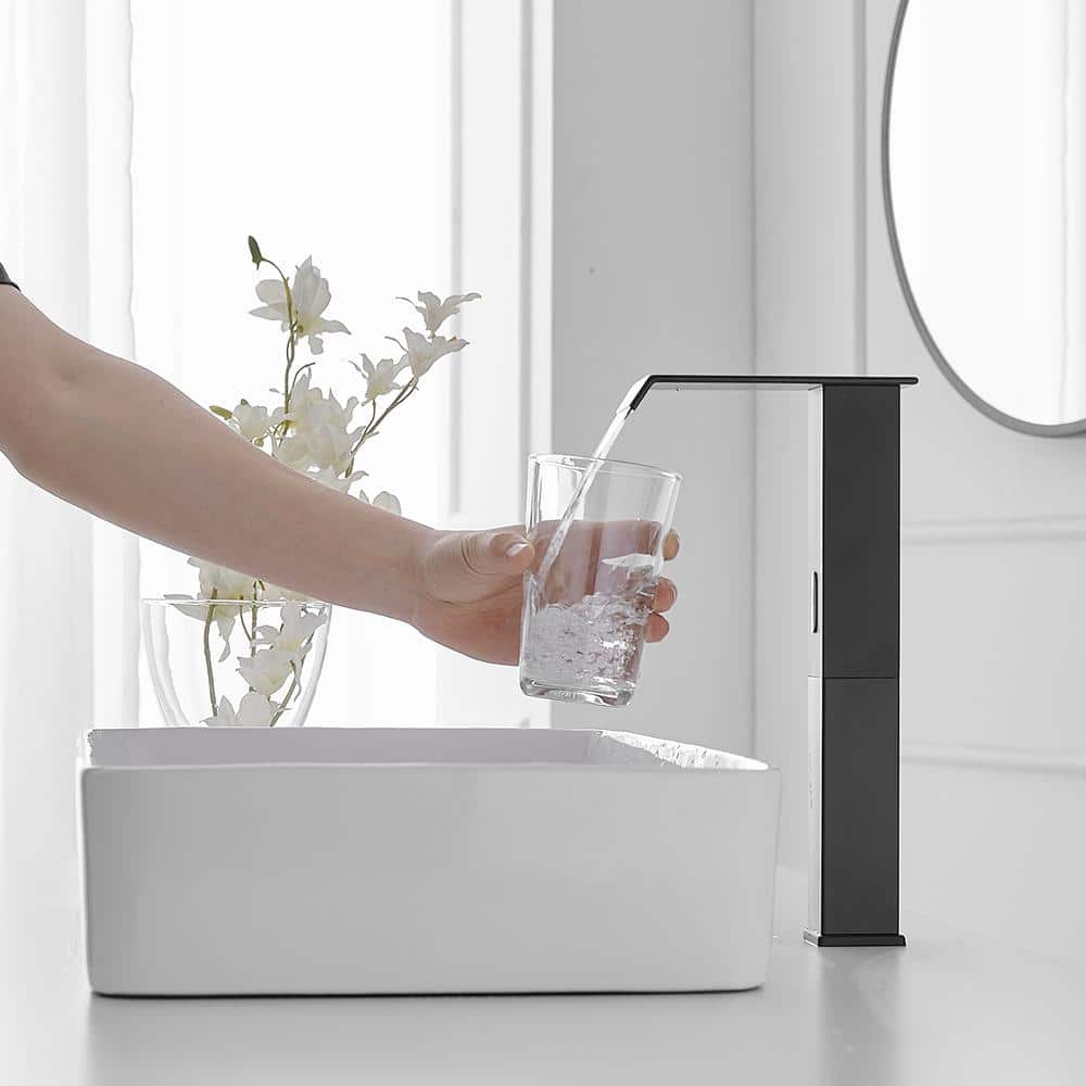 Matte Black Touchless Vessel Sink Faucet with Pop Up Drain