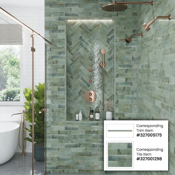 Apollo Tile Antiek Sage Green 3-in x 8-in Glossy Ceramic Brick Look Floor and Wall Tile (5.38-sq. ft/ Carton)