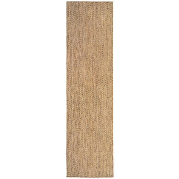 Nourison Horizon Natural 2 ft. x 6 ft. Indoor/Outdoor Geometric Contemporary Runner Area Rug