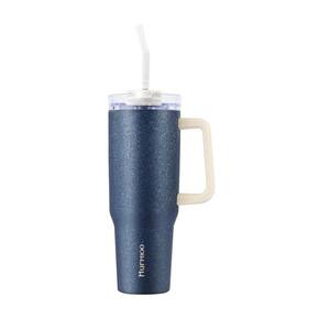 40 oz. Insulated Dark Blue Ice Flower Leak Proof Double Walled Stainless Steel Tumbler with Handle and Straw