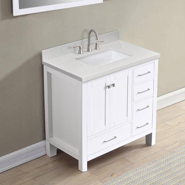 YASINU 36 in. W x 22 in. D Quartz Stone White Rectangular Single