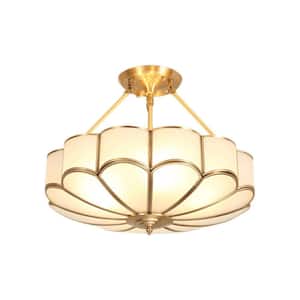 23 in. Tiffany Semi-Flush Mount Ceiling Light with Amber Glass Shade Gold