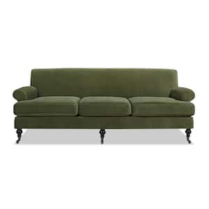 Alana 88 in. Olive Green Performance Velvet 3-Seat Lawson Recessed Arm Sofa Metal Casters