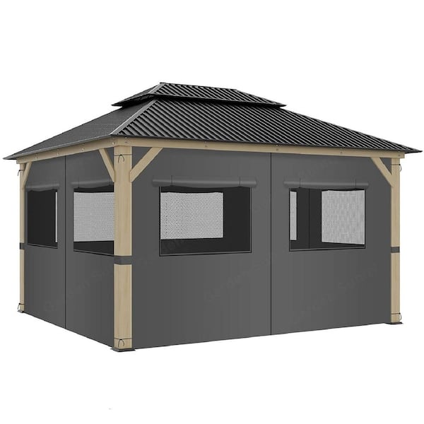 Gazebo Curtains 10'x12' Universal Replacement Privacy Curtains with Mosquito Screens 2 in 1 Design Grey 4-Panels