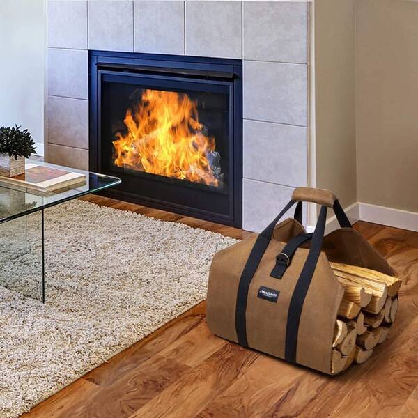 KADAX Firewood Bag, Felt Wooden Carry Bag, Felt Bag For Wood, Wood Pieces, Felt Basket For Fireplace And Firewood, Wooden Bag With Carry Handle, Bag For Heavy Items (Brown