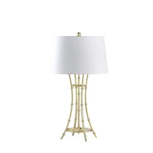 29.25 in. Kiara Modern Satin Brushed Gold Bamboo Metal Table Lamp