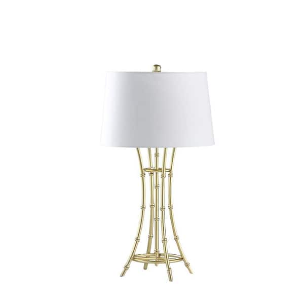 ORE International 29.25 in. Kiara Modern Satin Brushed Gold Bamboo Metal Table Lamp