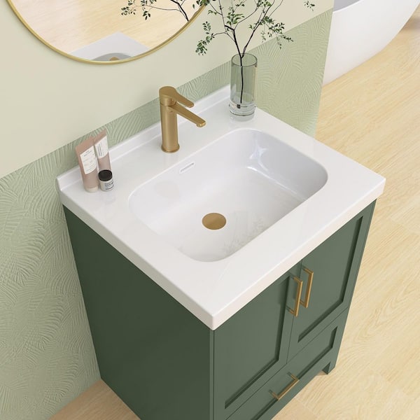 24 in. W x 22 in. D Solid Surface White Rectangular Single Sink Bath Vanity Top and Basin with 1 Pre-Drilled Faucet Hole