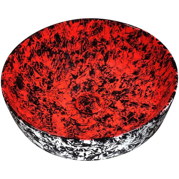 ANZZI Round Ceramic 16.3 in W Vessel Sink in Marbled Rose