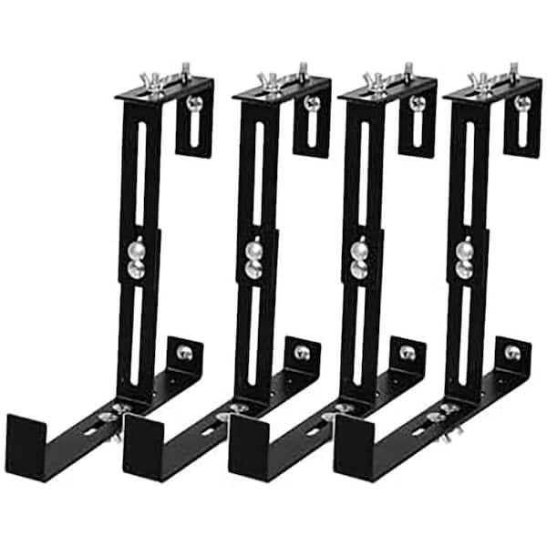 Adjustable Window Box Bracket 9.84x1.14x5.5 in. Black Iron Rectangular Outdoor Planter Holder with Flexible Mount 4 Pack