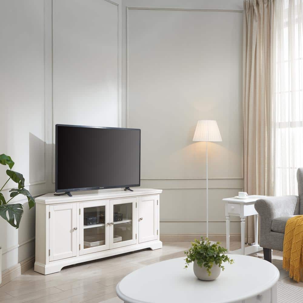 Riley Holliday Modern White Composite Wood Corner TV Stand with Cabinet