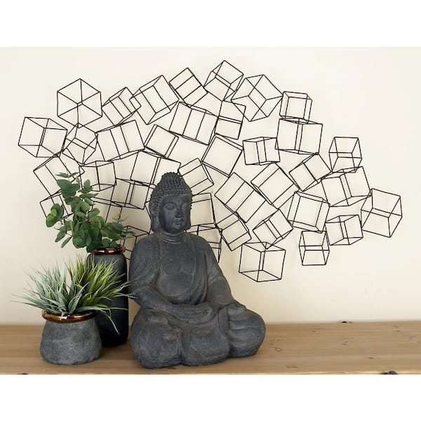 Litton Lane 48 in. x  27 in. Metal Black 3D Square Geometric Wall Decor