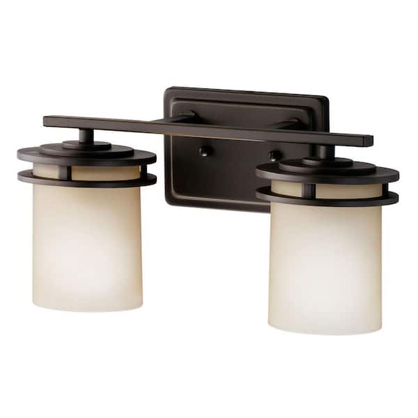 Hendrik 14.5 in. 2-Light Olde Bronze Contemporary Bathroom Vanity Light with Etched Glass Shade