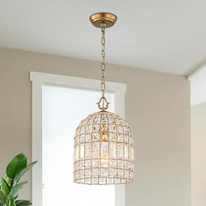 Cristal 1-Light Antique Brass Unique Cage Dome Chandelier Retro Pendant with Crystal Accents