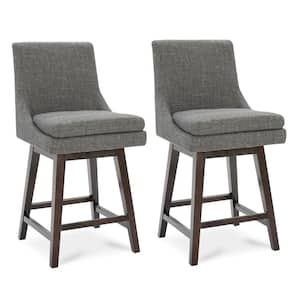 Fiona 26.8 in. Fog Gray High Back Solid Wood Frame Swivel Counter Height Bar Stool with Fabric Seat(Set of 2)