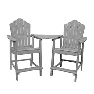 Gray HIPS Polywood Patio Bar Height Adirondack Chair Accent Chair with Connecting Tray(2-Pack)