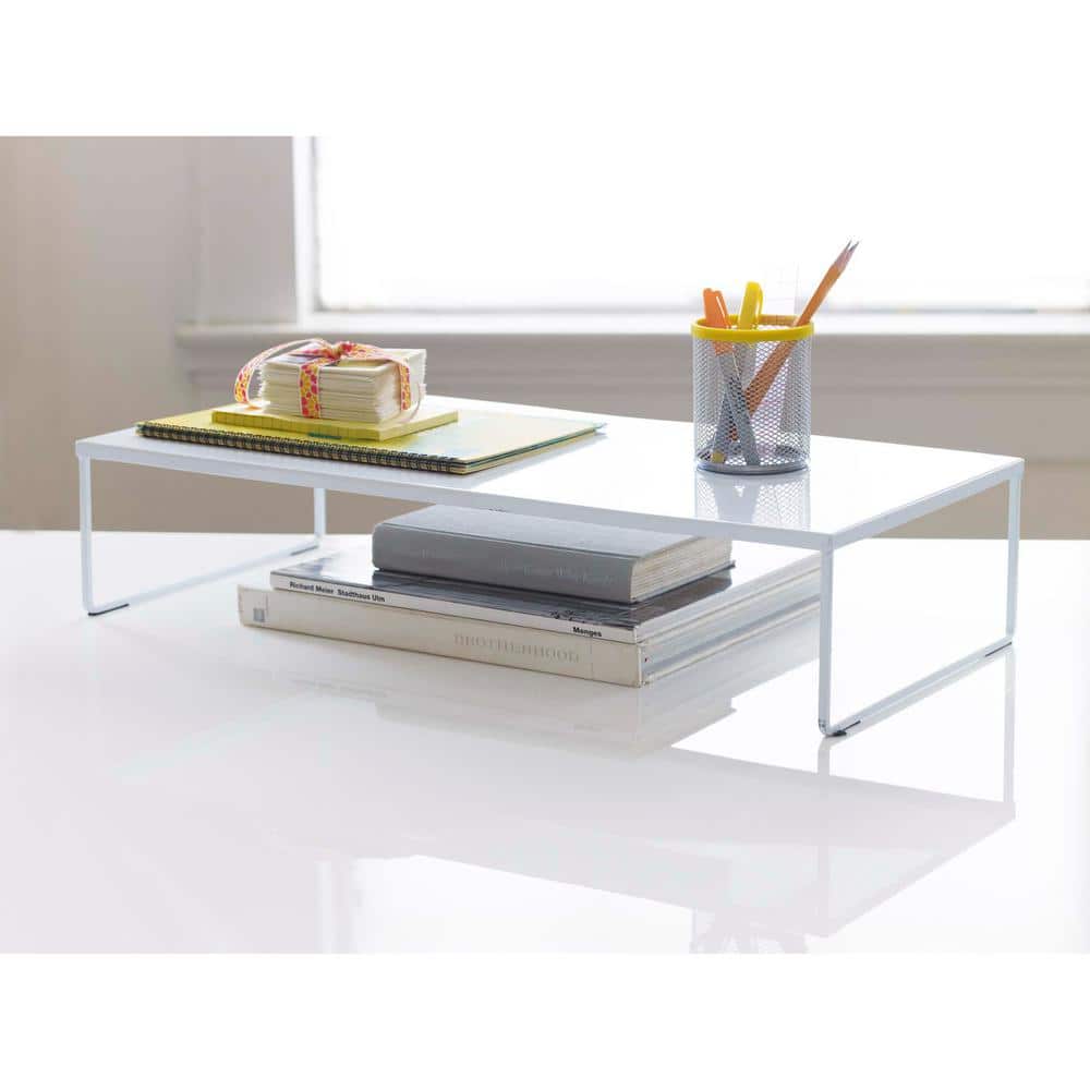 Elevate 24" Glossy White Steel Desk Riser with Epoxy Coating