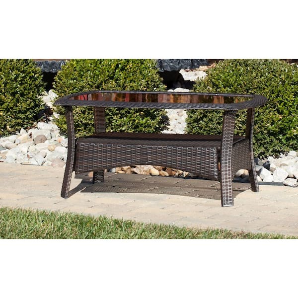 Hanover Strathmere Brown Woven Patio Coffee Table
