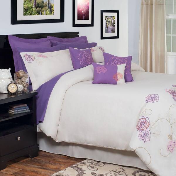 Lavish Home Mia Purple Embroidered 14-Piece King Comforter Set
