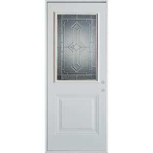 32 in. x 80 in. Neo-Deco Zinc 1/2 Lite 1-Panel Painted White Left-Hand Inswing Steel Prehung Front Door
