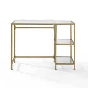 42 in. Rectangular Gold/Clear Writing Desk with Open Storage