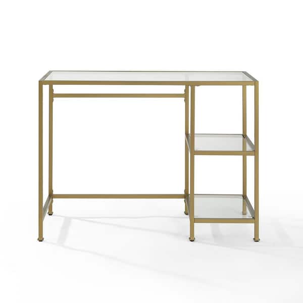 CROSLEY FURNITURE 42 in. Rectangular Gold/Clear Writing Desk with Open Storage