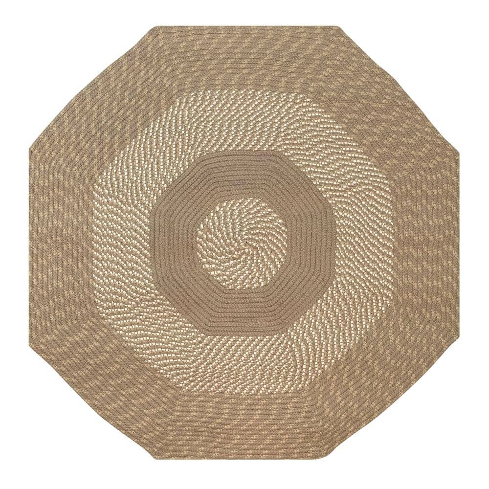 Tan and Beige Round Braided Synthetic Reversible Rug, 48"