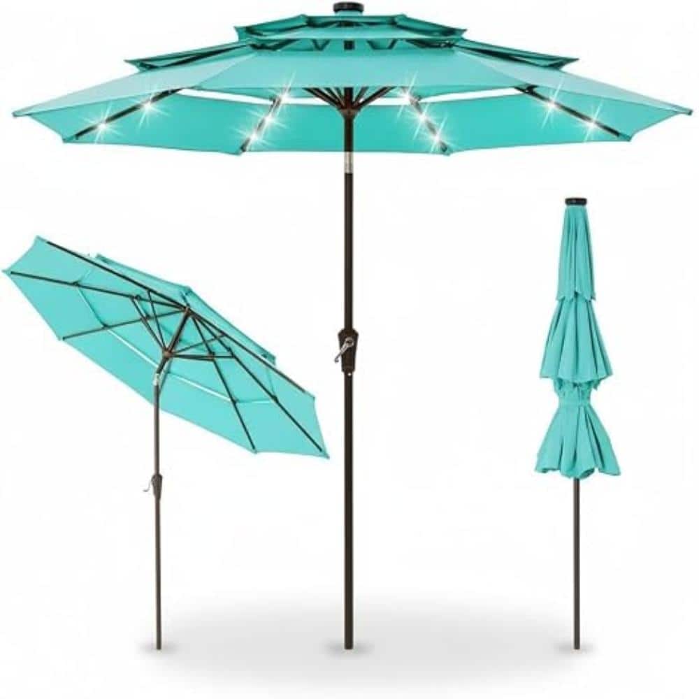 10ft Solar Patio Umbrella with 24 LED Lights, 3-Tier Vented Market Umbrella, Crank & Tilt (Base Not Included) price history on PriceWatchPro