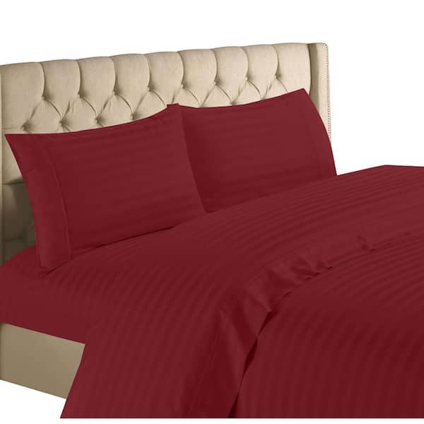 Unbranded 4-Piece Burgundy 1200-Thread Count 100% Egyptian Cotton Deep Pocket Stripe California King Bed Sheets