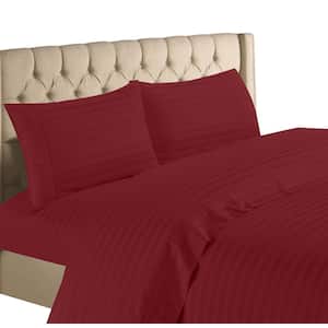 3-Piece Burgundy 1200-Thread Count 100% Egyptian Cotton Deep Pocket Stripe Twin Bed Sheets