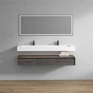 Alysa 71 in. W. x 20 in. D x 23 in. H Double Sink Floating Bath Vanity in Smoke Oak with White Acrylic Top