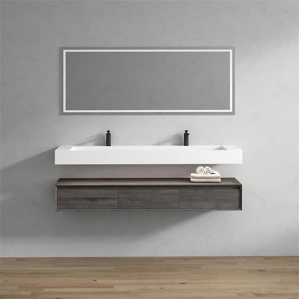BV Better Vanity Alysa 71 in. W. x 20 in. D x 23 in. H Double Sink Floating Bath Vanity in Smoke Oak with White Acrylic Top