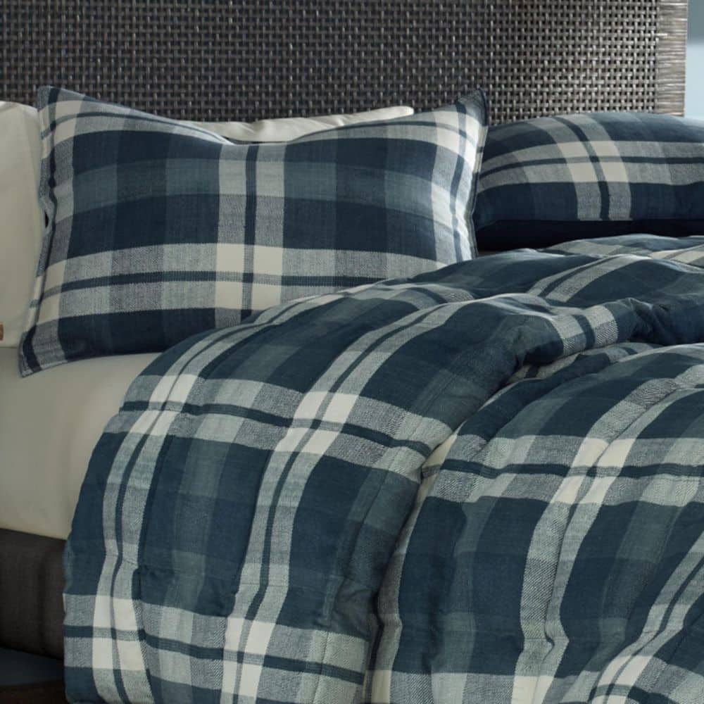 Navy Plaid Microfiber Twin Comforter Set with Sham