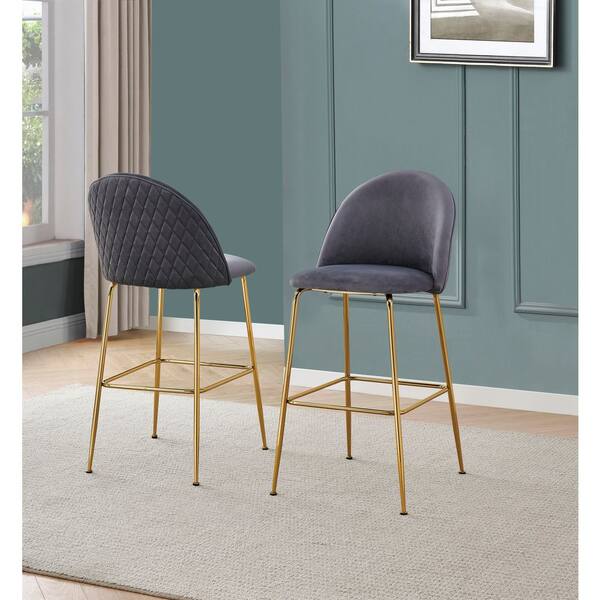 Grey Gold Metal Bar Stools With Backs Taupe Velvet And Gold Metal