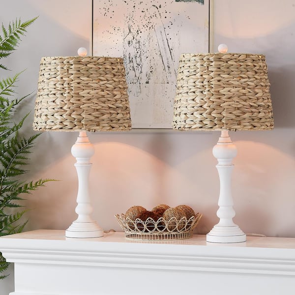 Heideman 26 in. White Modern Resin Bedroom Living Room Bedside Desk Nightstand Table Lamps (Set of 2)