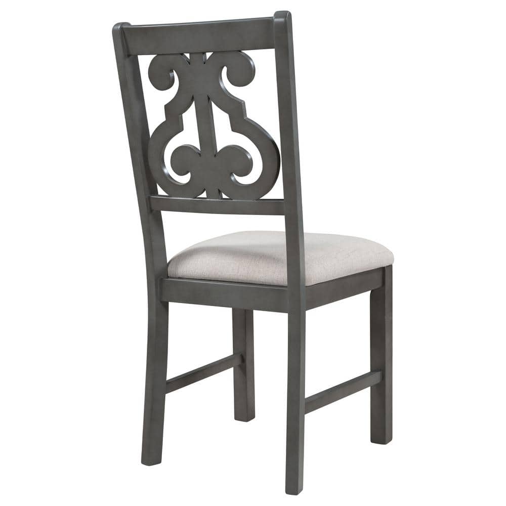 Gray Wood Round Bistro Dining Set with Beige Cushions