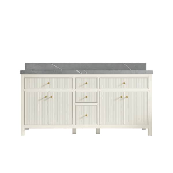 Willow Collections Sonoma 72 in. Double Sink Freestanding Alabaster Bath Vanity with Piatra Gray Quartz Top Unassembled