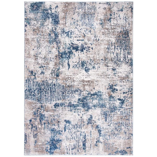 SAFAVIEH Aston Gray/Navy Doormat 3 ft. x 5 ft. Abstract Geometric Area Rug