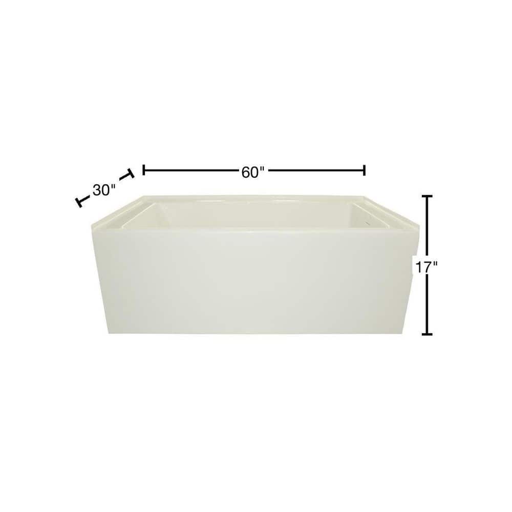 Sydney 60'' White Acrylic Rectangular Alcove Bathtub