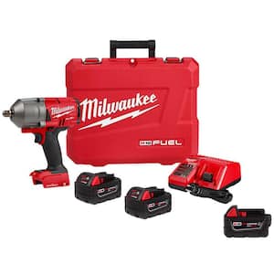 M18 FUEL ONE-KEY 18V Li-Ion Brushless Cordless 1/2 in. High-Torque Impact Wrench w/P Detent Kit (3) Resistant Batteries